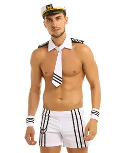 Wholesale Men Sea Captain Cosplay Outfit Erotic Fancy Sailor Uniform Shorts with Collar Night Party