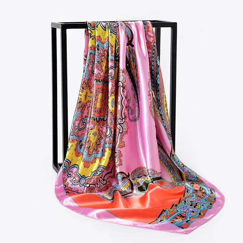Vintage Zijden Sjaal Custom Print Vierkante Sjaal Voor Vrouwen Luxe Twill Foulard Hijab Satijn Sjaals Groothandel Dames Bandana 'S