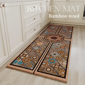 Tapete de Cocina de Bambú y Algodón con Base de Goma Antideslizante, Rectangular, Color Gris, Fácil de Limpiar, Absorbente y Resistente a las Manchas - Product Image 3