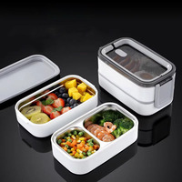 Boîte à lunch à 2 étages en acier inoxydable 304 avec couvercle en plastique pour adultes, enfants, école, bureau, micro-ondable, conteneurs alimentaires portables Bento