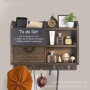Porte-clés mural en bois à 4 niveaux, organiseur de courrier, porte-chapeaux et porte-parapluies pour entrée, noir anthracite, rectangulaire, pour usage au bureau - Product Image 1