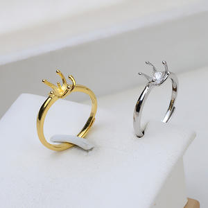 แหวนเงินแท้ S925 แบบห้าก้านเปิด ปรับขนาดได้ 6-7 สำหรับทำเครื่องประดับมุก DIY พร้อมชุบทอง 14k 218 ฐานเปล่า - Product Image 1