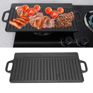 Cast Iron <strong>Grill</strong> <strong>Pan</strong> <strong>Grill</strong> Griddle <strong>Pan</strong> Rectangular Double Sided Ridged Flat Baking Cooking Tray Bakeware From Mainland China - Product Image 1