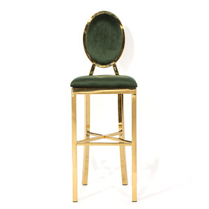 Silla moderna para banquete, taburete de bar alto de terciopelo dorado negro, respaldo para exterior, boda, fiesta, Hotel, sillas de cóctel de acero inoxidable - Product Image 3