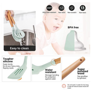 Bán Sỉ Hàng Đầu Phụ Kiện Nhà Bếp Bộ 35 Món Đồ Dùng Nấu Ăn Bằng Silicon Chống Dính Bộ Đồ Dùng Nhà Bếp Màu Xanh Lá Nhạt - Product Image 2