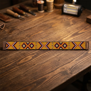 Ceinture élastique tressée style tribal chic - Boucle artisanale en bois et pièce maîtresse perlée de verre - Product Image 2