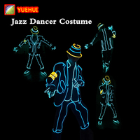 Costume de danse adulte Michael Jackson EL Wire Neon LED Costume d'Halloween avec accessoires de performance de scène rougeoyants