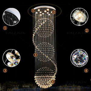 <span class=keywords><strong>Lampadario</strong></span> di Cristallo Spettacolare a Spirale Sferica D80*H240cm (D32\" X H94\") con Gocce di Cristallo e Nappe, LED, Finitura Cromata Lucida - Product Image 2