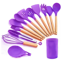 Ustensiles de cuisine non toxiques 13 pièces en bois Silicone accessoires de cuisine ensemble d'ustensiles avec cuillère spatule tourneuse