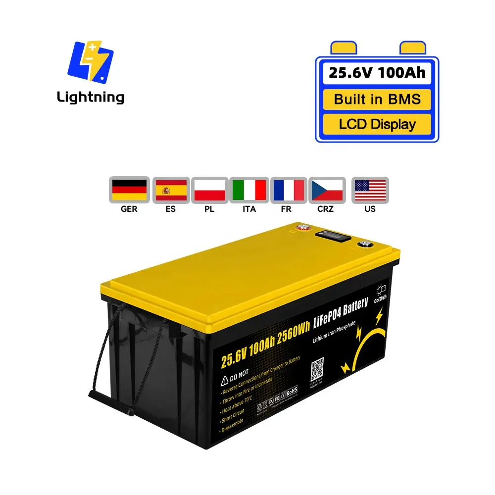 Grade Een Waterdichte Gokwh Aangepaste 12V 24V 100ah 200ah 300ah 500ah Lifepo4 Akku Solar Battery Pack Met Lcd Display Voor Boot Rv