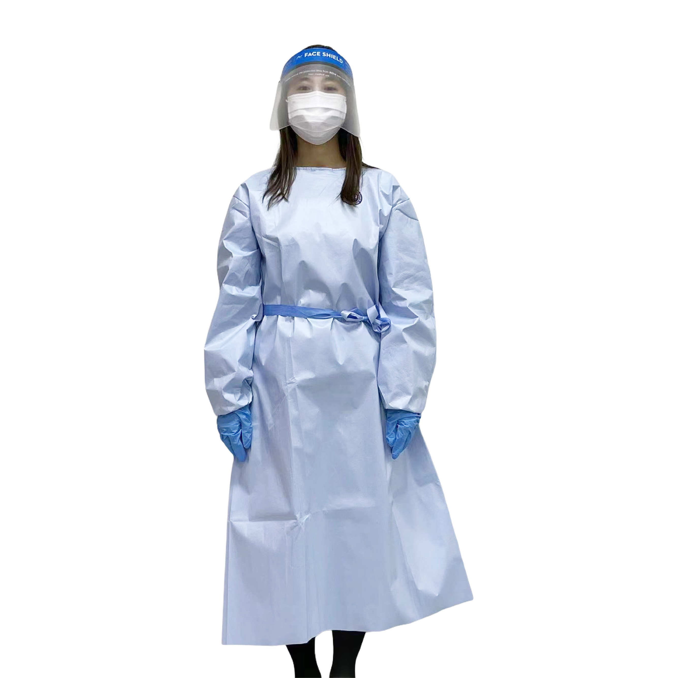 Vestido de proteção padrão de roupas descartáveis, luvas com saco