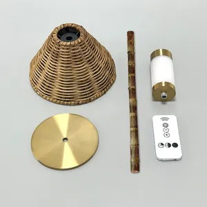 Pied de lampe en bambou barre rechargeable sans fil nordique abat-jour remplaçable lampe de table lampes de table à led rechargeables