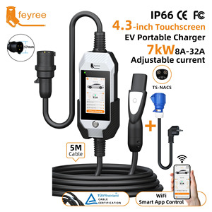 เครื่องชาร์จรถยนต์ไฟฟ้า Feyree NACS 7 กิโลวัตต์ 32 แอมป์ แบบ 1 เฟส พร้อมอะแดปเตอร์ ควบคุมด้วยหน้าจอสัมผัส สำหรับการเดินทางนอกสถานที่ พร้อมอัปเกรดเฟิร์มแวร์ OTA - Product Image 1
