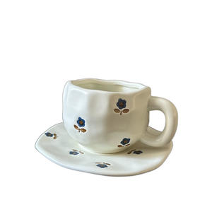 Ins Style Japanese Ceramic <b>Coffee</b> Cup Saucer Hand-painted Irregular Cup - Product Image 1