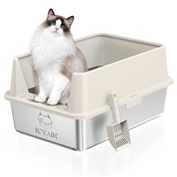 Bac à litière en acier inoxydable avec couvercle XL, bac à litière pour chat à côtés hauts, bac à litière extra large pour chat, toilette pour chat en métal anti-fuite