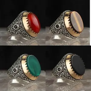 Cincin permata retro pria, perhiasan cincin gaya Eropa dan Amerika set punk 4 warna produsen disesuaikan