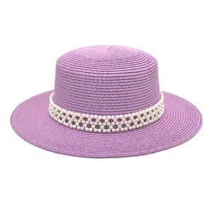 Chapeau Fedora d'été en paille <span class=keywords><strong>de</strong></span> style coréen et français pour les femmes Nouveau chapeau <span class=keywords><strong>de</strong></span> soleil décontracté avec perle Trendy Fresh Look - Product Image 2
