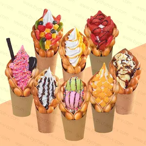 Cửa Hàng Cửa Sổ Trang Trí Nội Thất Hiển Thị Thực Phẩm Thủ Công Nhân Tạo Trứng Waffle Ice Cream Mô Hình Nón Puffle Mô Phỏng Bong Bóng Bánh Quế Bản Sao