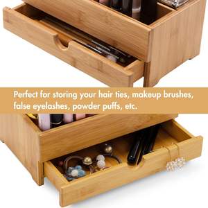 Étagère de rangement en bambou avec deux tiroirs, type sur pied, organisateur de maquillage, comptoir pour la cuisine - Product Image 4