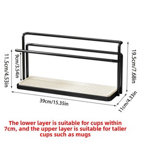 Metal Standing Type Double-layer Draining Tray Minimalist Style Kitchen and Dining Table Cup <b>Teacup</b> and Coffee Mug Organizer - Product Image 3