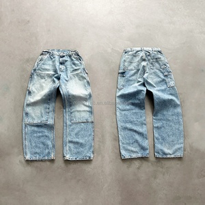 Jeans personnalisés en denim brut délavé bleu selvedge 14oz, coupe ample, style streetwear décontracté, haute qualité - Product Image 2