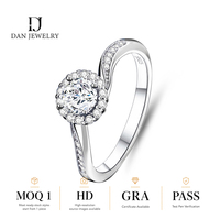 Bague de couple en argent S925 plaqué rhodium avec moissanite ronde incolore, testée et vérifiée par stylo, fournisseur de bijoux OEM en gros