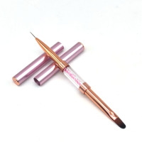 Ensemble de pinceaux double tête personnalisés pour l'art des ongles Pinceau professionnel en gel pour ongles Pinceau ovale en métal rose pour doublure en gel avec manche en strass