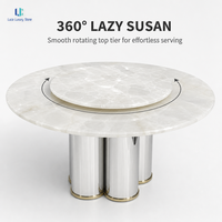 Table à manger ronde en pierre de cristal blanc Luca |   Plateau en pierre naturelle avec base en acier inoxydable Lazy Susan, taille personnalisée pour hôtel et villa, OEM