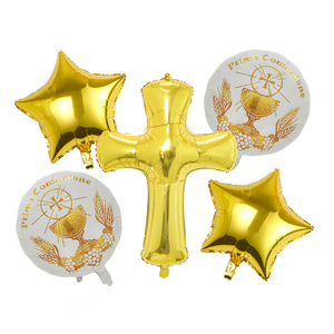 Juego de 5 <span class=keywords><strong>Globos</strong></span> de Aluminio en Forma de Cruz de Oro Blanco para Decoración de Fiestas de Bautizo, Primera <span class=keywords><strong>Comunión</strong></span> - Product Image 1