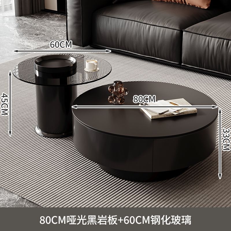 Matte Black Slab Coffee Table Set [80CM 60cm]