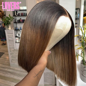 Pelucas de cabello humano vietnamita liso, con cierre frontal de encaje doble, sin pegamento, color ombre marrón, corte bob corto, para mujeres <span class=keywords><strong>negras</strong></span>, al por mayor - Product Image 1