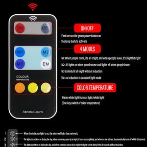 Projecteur solaire mural extérieur à détecteur de mouvement 3W 5W 8W avec télécommande pour patio, cour, garage, jardin, couloir - Product Image 5