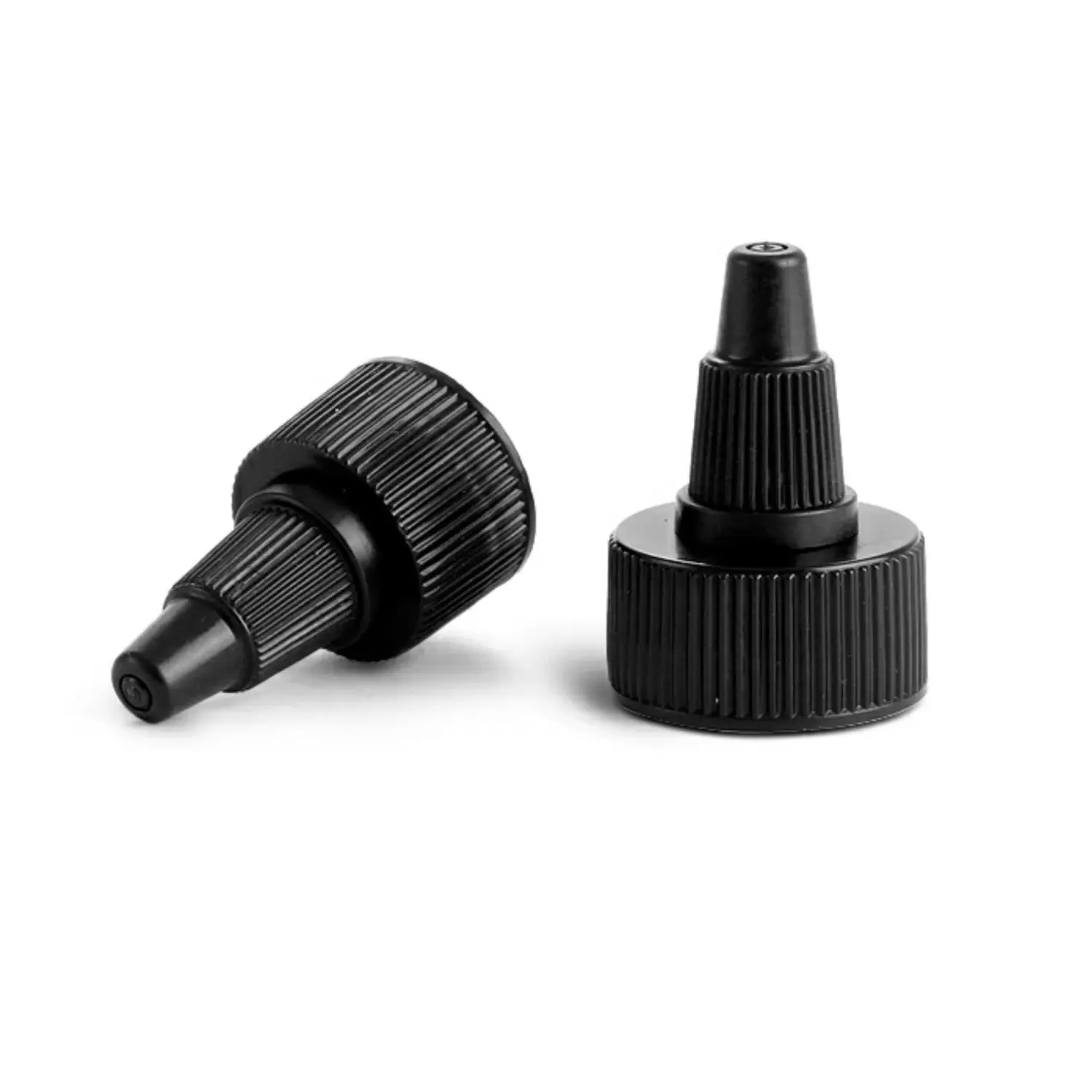 Factory Price Long nozzle spout cap 20/410 twist cap Black 20mm screw plastic twist top cap for Hair Oil Squeeze Bottle