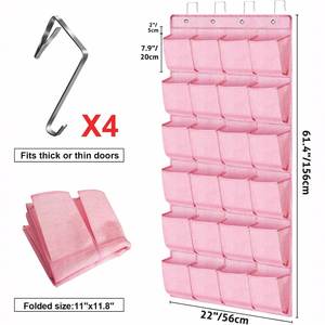 24 Grid Linen-like Non-Woven Closet Bedroom Hanging <b>Shoe</b> Rack <b>Storage</b> Bag Behind the Door - Product Image 2