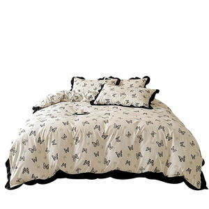 ชุดผ้าคลุมเตียงสี่ชิ้นทำจากผ้าฝ้ายฟอกสีสไตล์เจ้าหญิง<span class=keywords><strong>ผ้าปูที่นอน</strong></span>ขนาดพอดีเตียงคิงไซส์พิมพ์ลายขอบบัว - Product Image 2