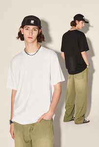 Camiseta de Manga Corta para Hombre, Estilo Hip-Hop de la Costa Oeste Americana, Color Sólido, Algodón Peinado, Verano 2026 - Product Image 6