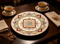 Assiette de présentation ronde en plastique de 13 pouces, motif floral, broderie imitation, décoration de table, NE PAS UTILISER EN CONTACT AVEC LES ALIMENTS
