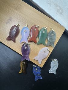 Aksesori Gantungan Kunci Kalung Gaya Eropa Amerika DIY Anak-anak Berlapis Emas Liontin Ikan Mata Kristal Batu Alam - Product Image 5