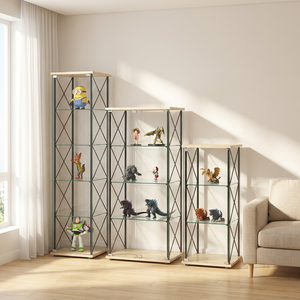 <b>Modern</b> Glass Etagere <b>Shelf</b> With Wood Top 3-Tier Display Rack For Living Room Home Furniture Durable Design - Product Image 4