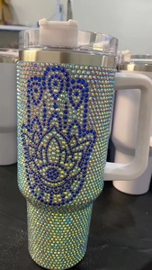 Botellas de Agua de Acero Inoxidable de 17 oz con Pedrería, Diseño de Hamsa y Ojo Turco, con Tapas - Product Image 5