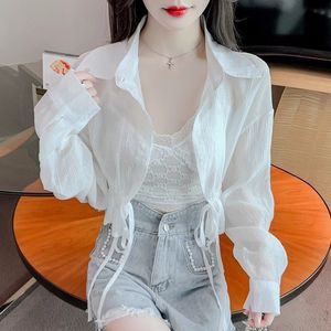 Camisa elegante de chifón con cordón para mujer, protección solar, perfecta para el verano, protección UV, ropa para exteriores - Product Image 4