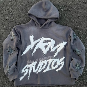 OEM Manufacturer Street Wear Cut Edge Raw Hem Crop <b>Top</b> Pullover Hoodies Custom logo Rhinestone 3d Puff Print Hoodies - Product Image 3
