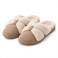 Pantoufles d'intérieur en tricot camel, pantoufles mules croisées en peluche, chaussures d'intérieur chaudes pour femmes