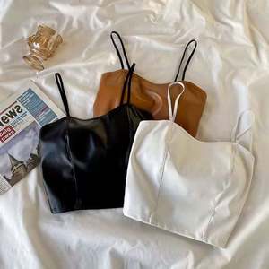 Women's New Trendy Clothing Sexy Sleeveless <b>Cropped</b> Tank <b>Top</b> Pu Leather Camisole <b>Tops</b> - Product Image 1