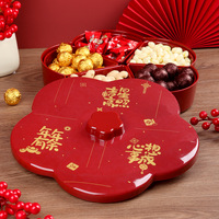 Plateau à bonbons rouge de style chinois à cinq compartiments, pour salon, table basse, mariage, boîte de rangement pour noix, fruits du Nouvel An