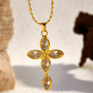 Collana a Croce in Acciaio Inossidabile OEM ODM per Donne, Trendy con Zircone Rosso, Catena con Perline Religiose Cristiane per Anniversari - Product Image 5