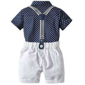 Nouveaux ensembles de vêtements d'été pour enfants : Chemise imprimée étoiles et short tissé à bretelles pour garçons - Product Image 2