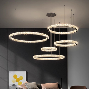 Lampade <span class=keywords><strong>a</strong></span> Sospensione Circolari per Casa, Hotel, Villa, <span class=keywords><strong>Lampadario</strong></span> Moderno <span class=keywords><strong>a</strong></span> LED con Anello di Cristallo - Product Image 1
