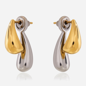ต่างหูทรงหยดน้ำ สแตนเลส สีทอง สีเงิน ของขวัญเครื่องประดับแฟชั่น - Product Image 1