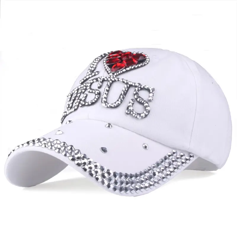 I Love Jesus Bling Diamond Sport Cap Vrouw Religieuze Overtuigingen Outdoor Reizen Zonnescherm Katoen Denim Hoed